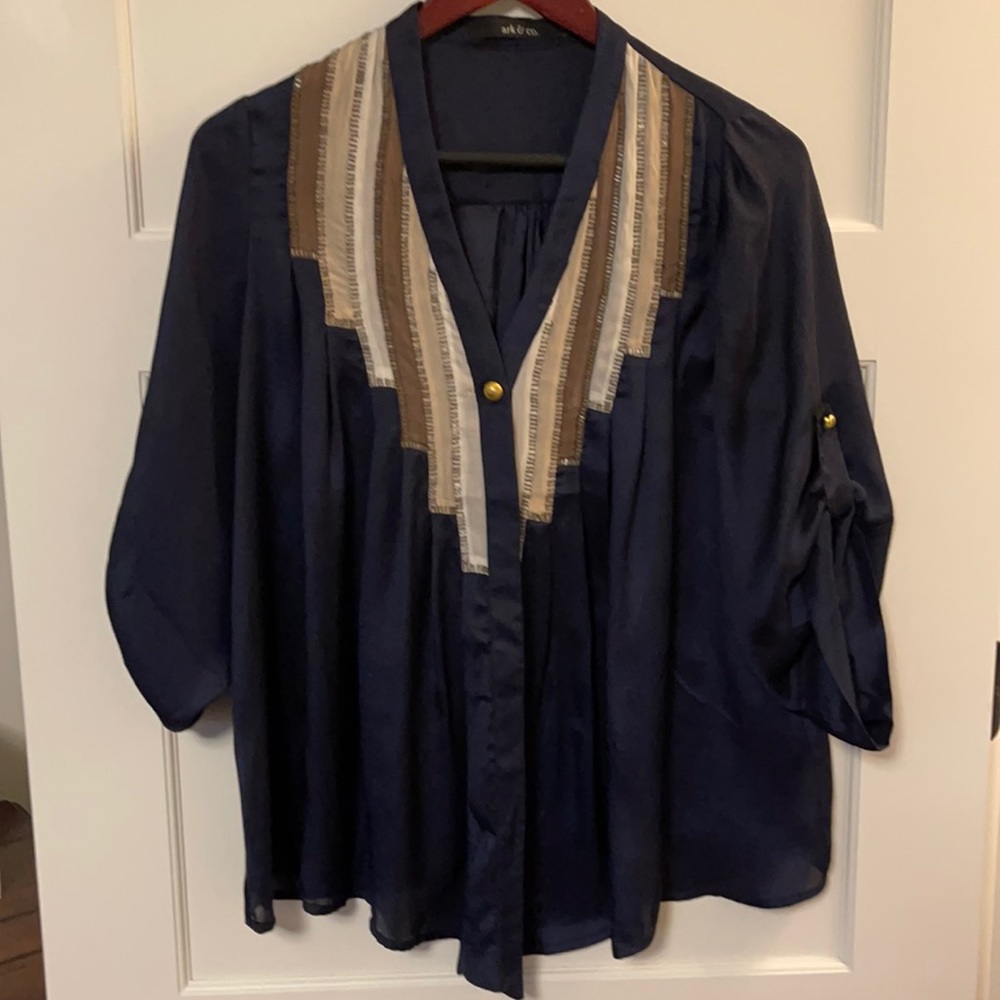 Flowy navy embellished blouse